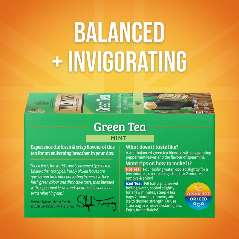 Twinings Mint Green Tea - Refreshingly Blended Green Tea Leaves with Mint Flavor - 20 Tea Bags - Image 2